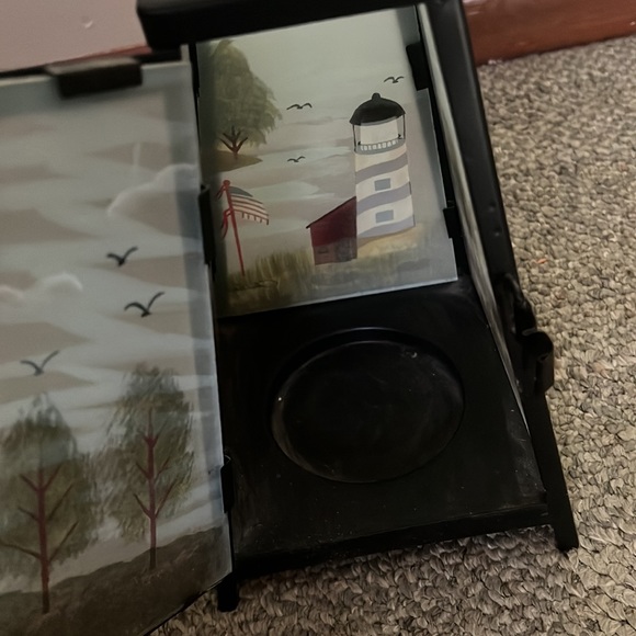 Artisan Hand painted glass and metal lighthouse candle holder lantern decor - Picture 9 of 14